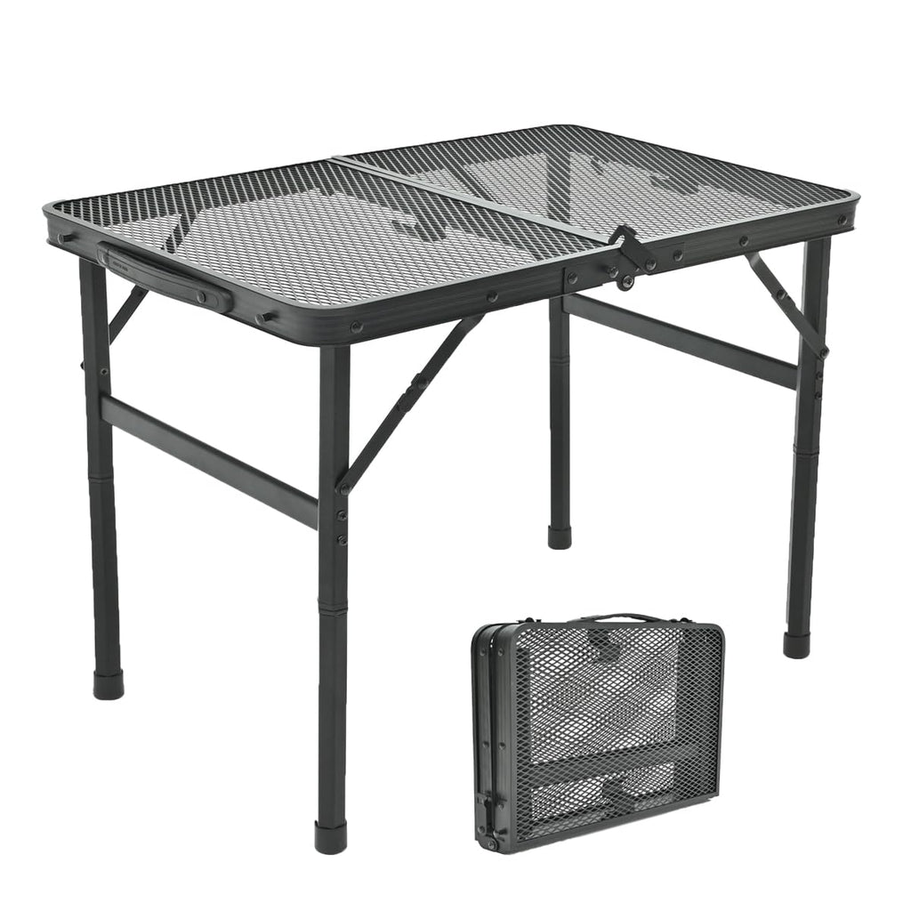 Goaylate Camping Table 2 ft Folding Grill Table with Mesh Desktop Anti-Slip Feet Height Adjustable Lightweight & Portable Aluminum Outdoor Table for Camping Picnic RV BBQ (23.6"X16"X22.5")